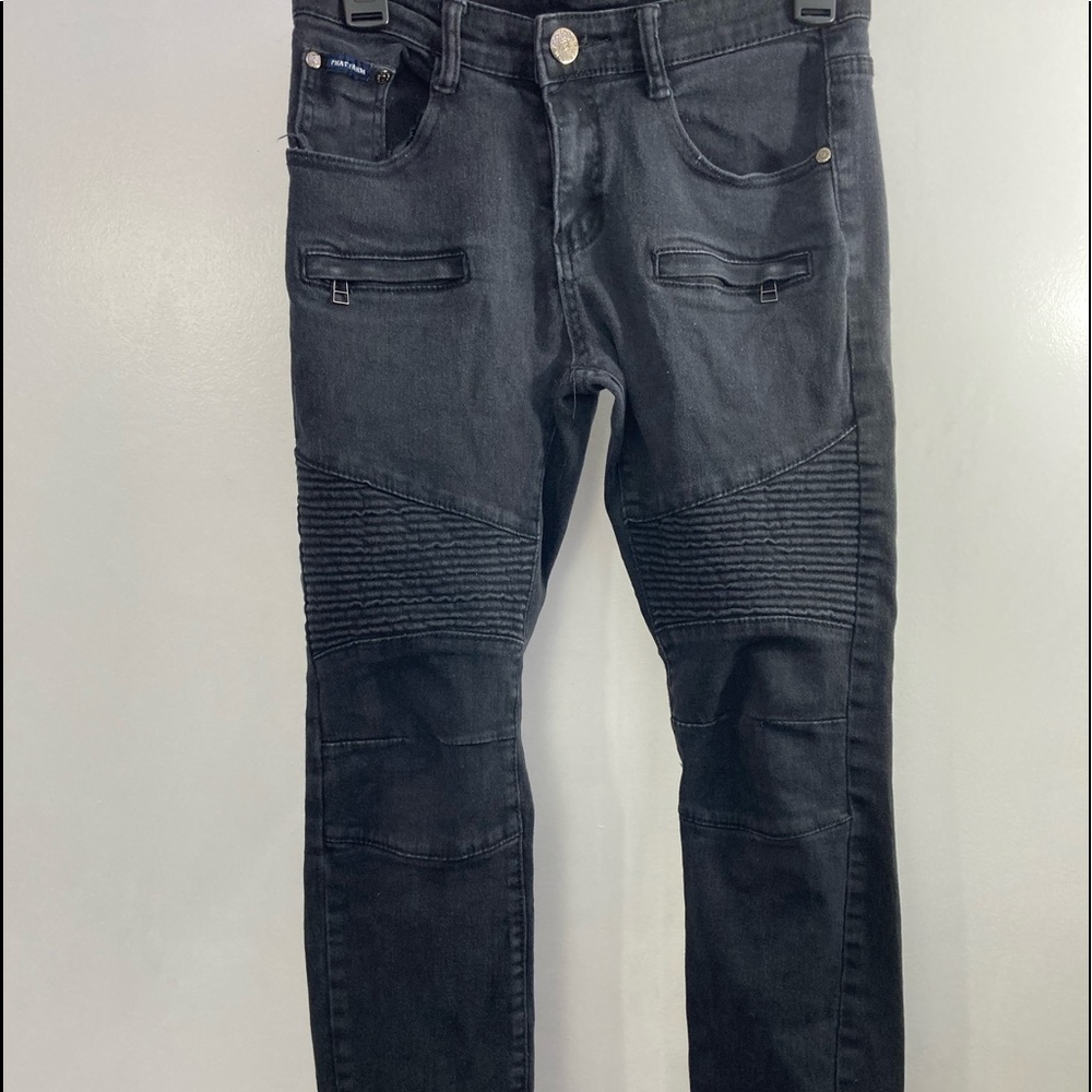 Black biker jeans made by Phat Farm.